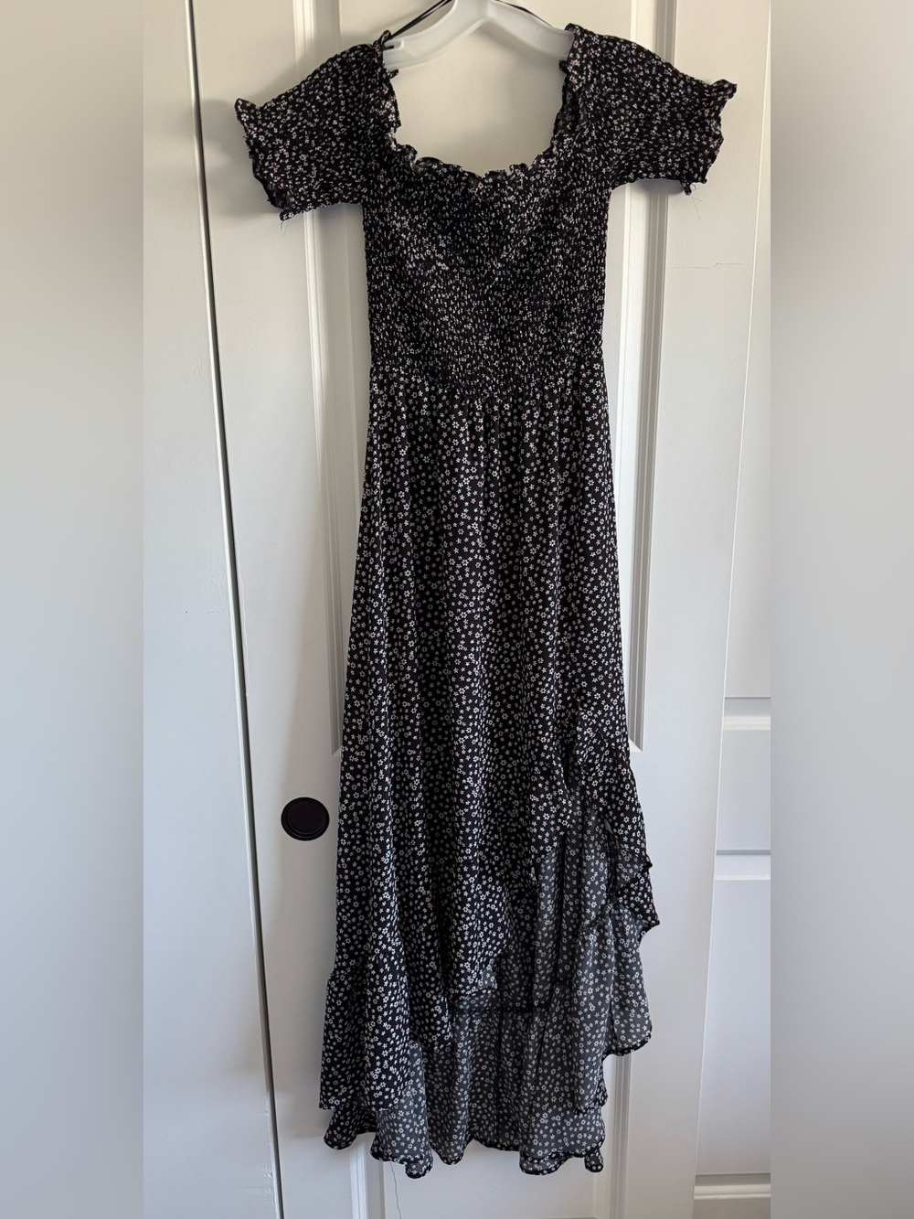 Blue Rain Black Floral Off-Shoulder Maxi Dress with Side Slit - Picture 3 of 10